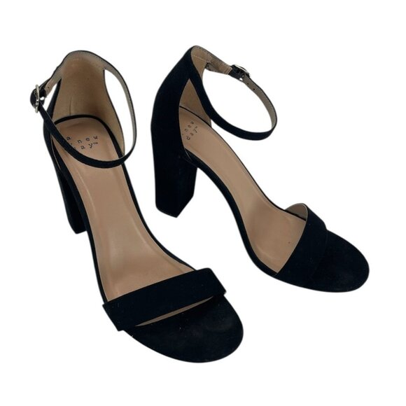 A New Day EMA High Block Heels 9.5 Ankle Strap Black Faux-Suede - Picture 1 of 7